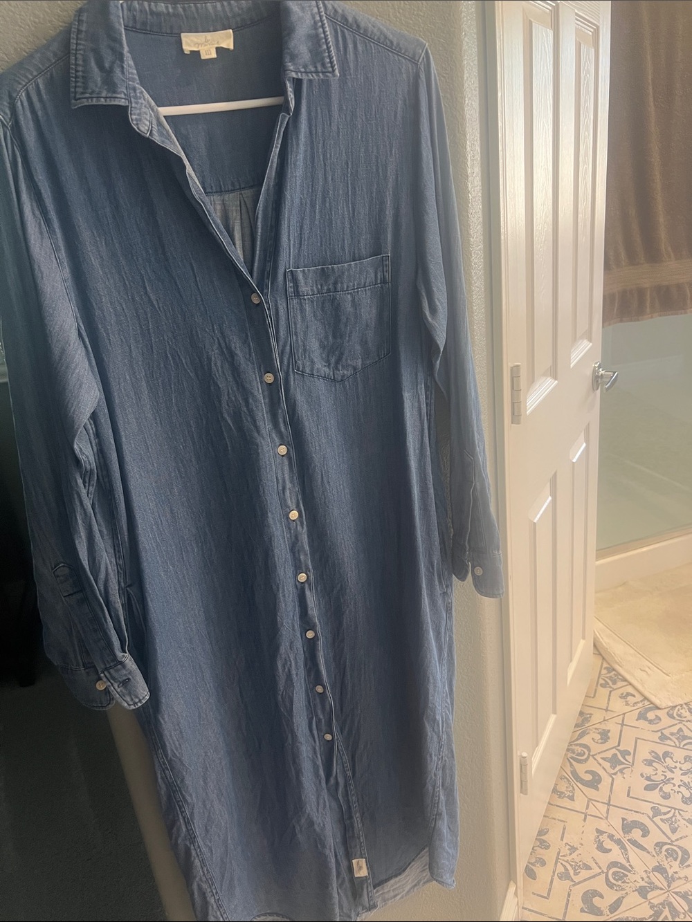 Le Marais Chambray Long Sleeve Button-Up Maxi Dress - Blue